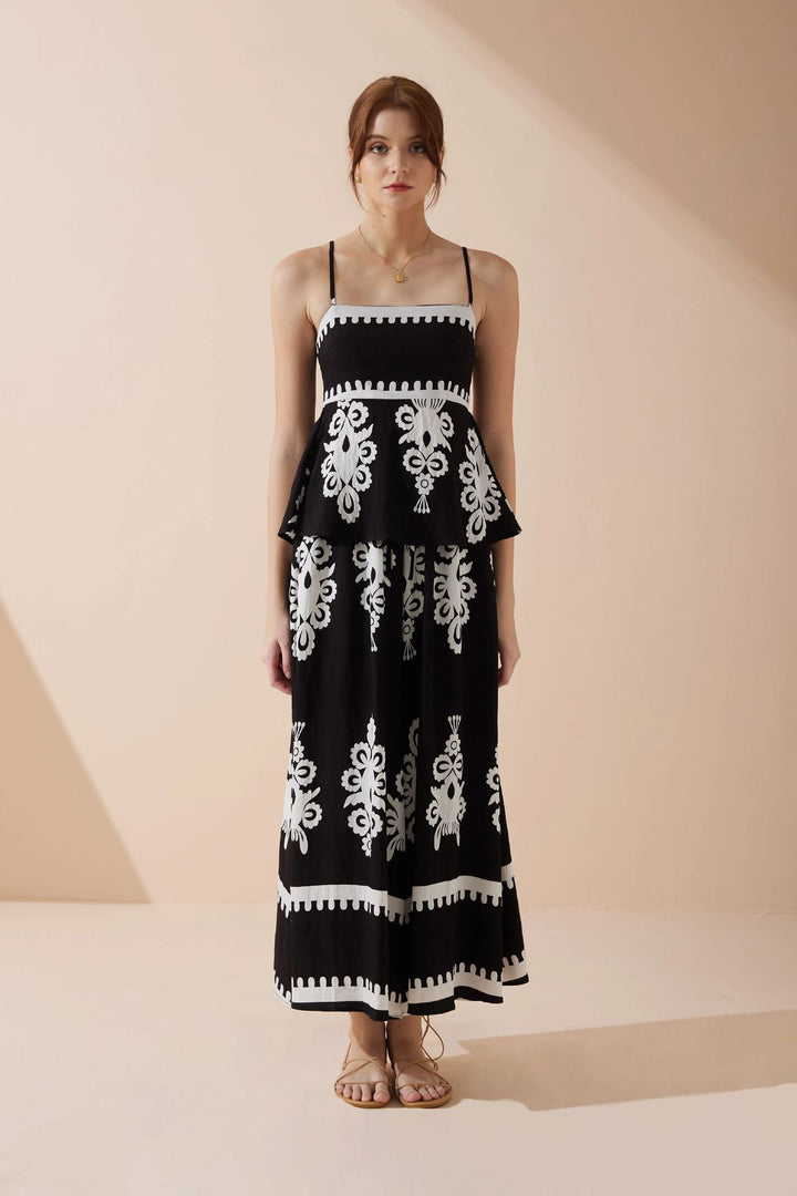 Damen Peplum-Top mit zarten Trägern und kunstvollem Muster Drune