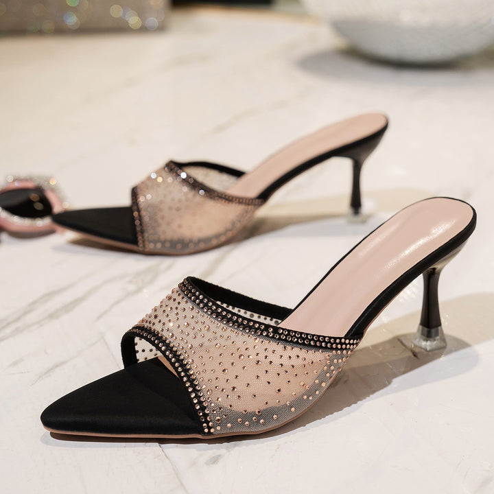 Damen Glamouröse Pantolette mit funkelnden Strassdetails Drune