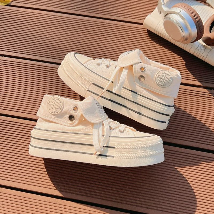 Damen Hochplatform Sneakers mit modischem Stoff-Obermaterial und lockerer Schnürung Drune