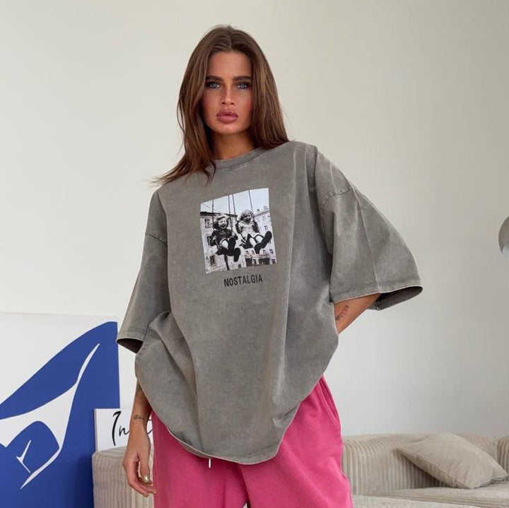 Damen Oversized T-Shirt mit nostalgischem Grafikdesign Drune