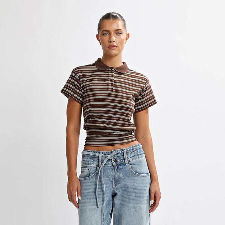 Damen Polo-Shirt mit modernem Streifenmuster und lässigem Schnitt Drune