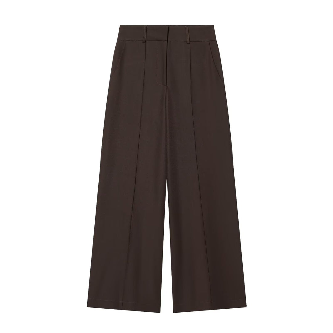 Damen weite Anzughose mit hoher Taille und Falten Drune