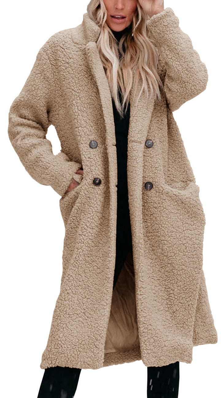 Damen Modischer Teddy-Mantel mit Knöpfen Drune