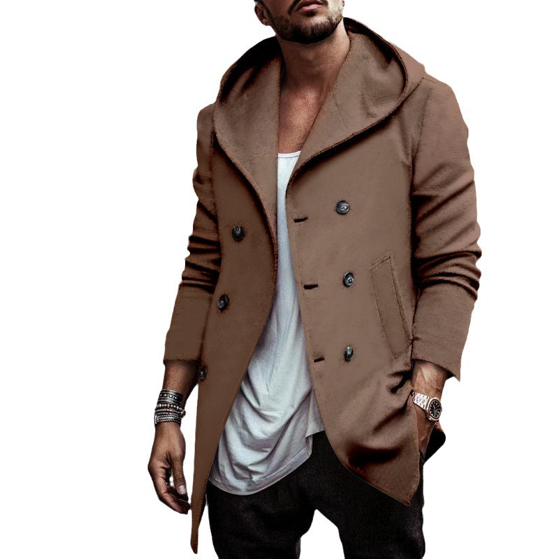 Herren stylischer Hoodie-Mantel mit doppelter Knopfreihe und weitem Kragen Drune