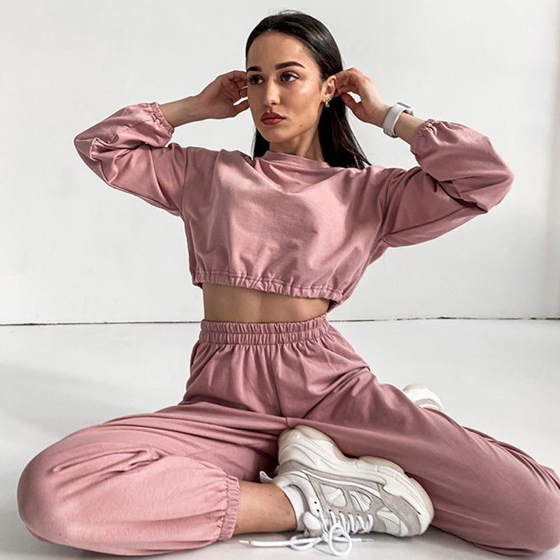 Damen lässiges Set mit elastischem Bund und cropped Jacke Drune
