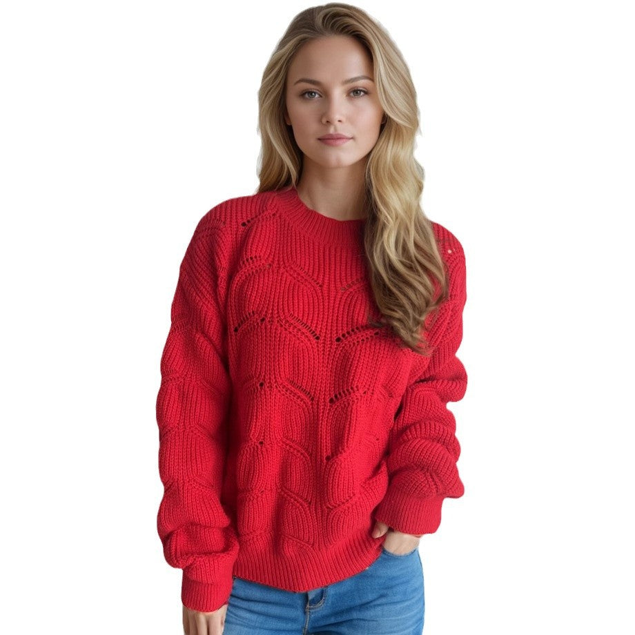 Damen Grobstrickpullover mit romantischem Zopfmuster und weit geschnittenen Ärmeln Drune