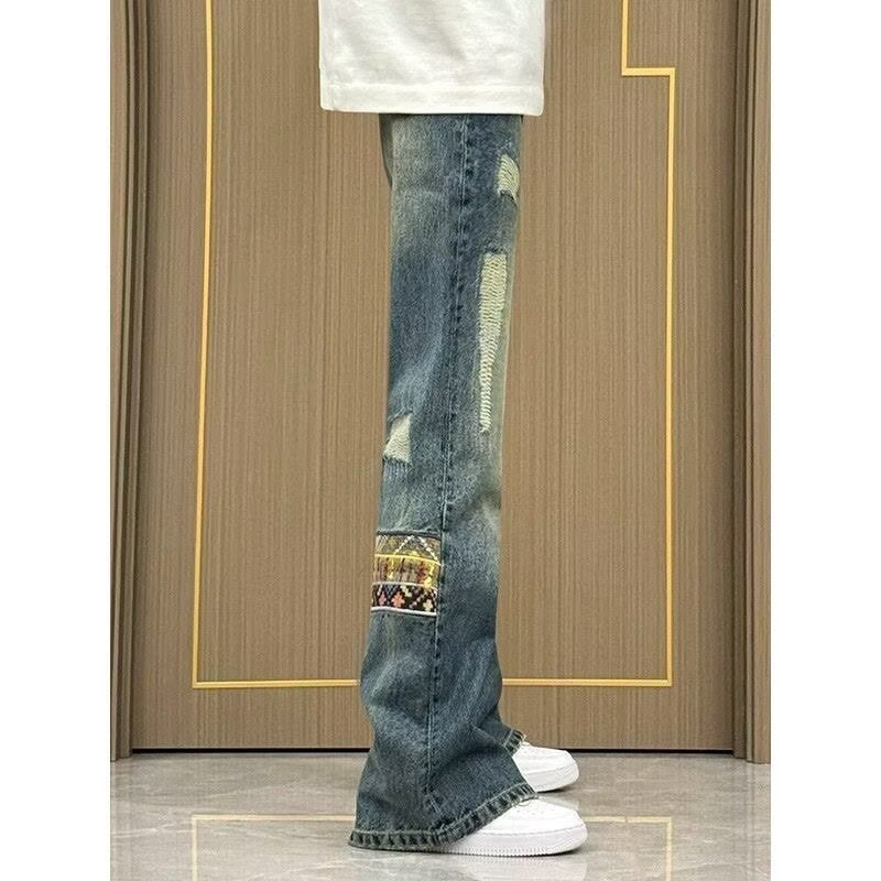 Herren trendige Jeans im lässigen Bootcut-Stil mit einzigartigen Applikationen Drune