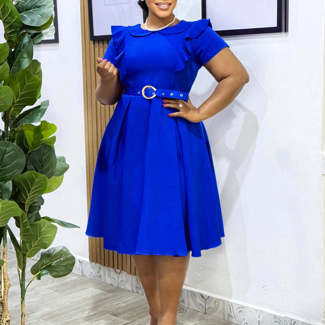 Damen Kleid mit Rüschendetails und tailliertem Gürtel Drune