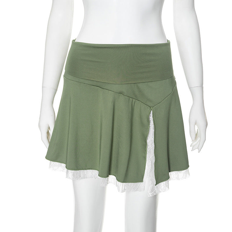 Damen Wickelrock mit Spitzenakzenten und asymmetrischem Design Drune