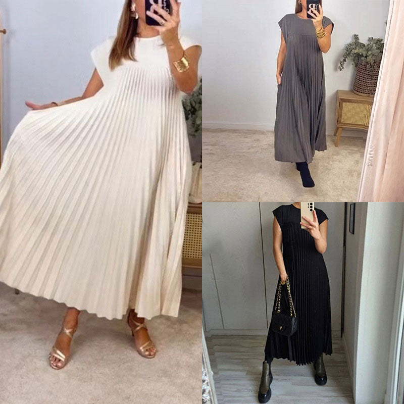 Damen Plissee Maxikleid mit praktischem Taschen und elegantem Schnitt Drune