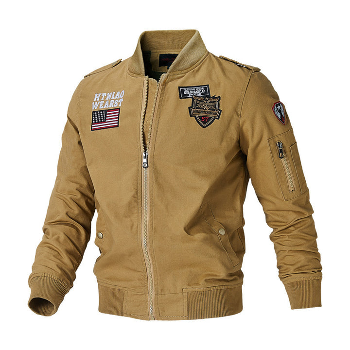 Herren nan militärisch inspirierte Bomberjacke mit Abzeichen, Ärmeltasche, Schulterpatten und geripptem Saum Drune