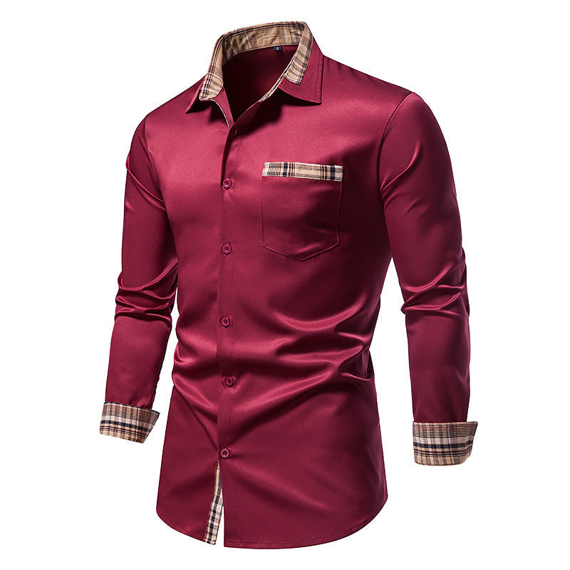 Herren Langärmliges Hemd mit modernem Karokragen und Brusttasche Drune