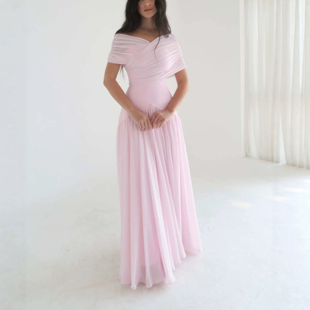 Damen Elegantes Maxikleid mit Wickeloptik und transparenten Ärmeln Drune