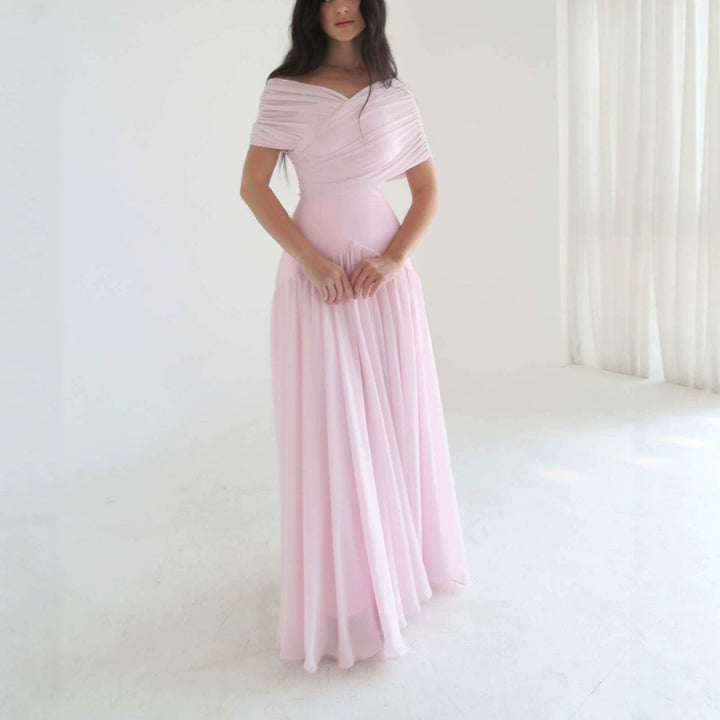 Damen Elegantes Maxikleid mit Wickeloptik und transparenten Ärmeln Drune