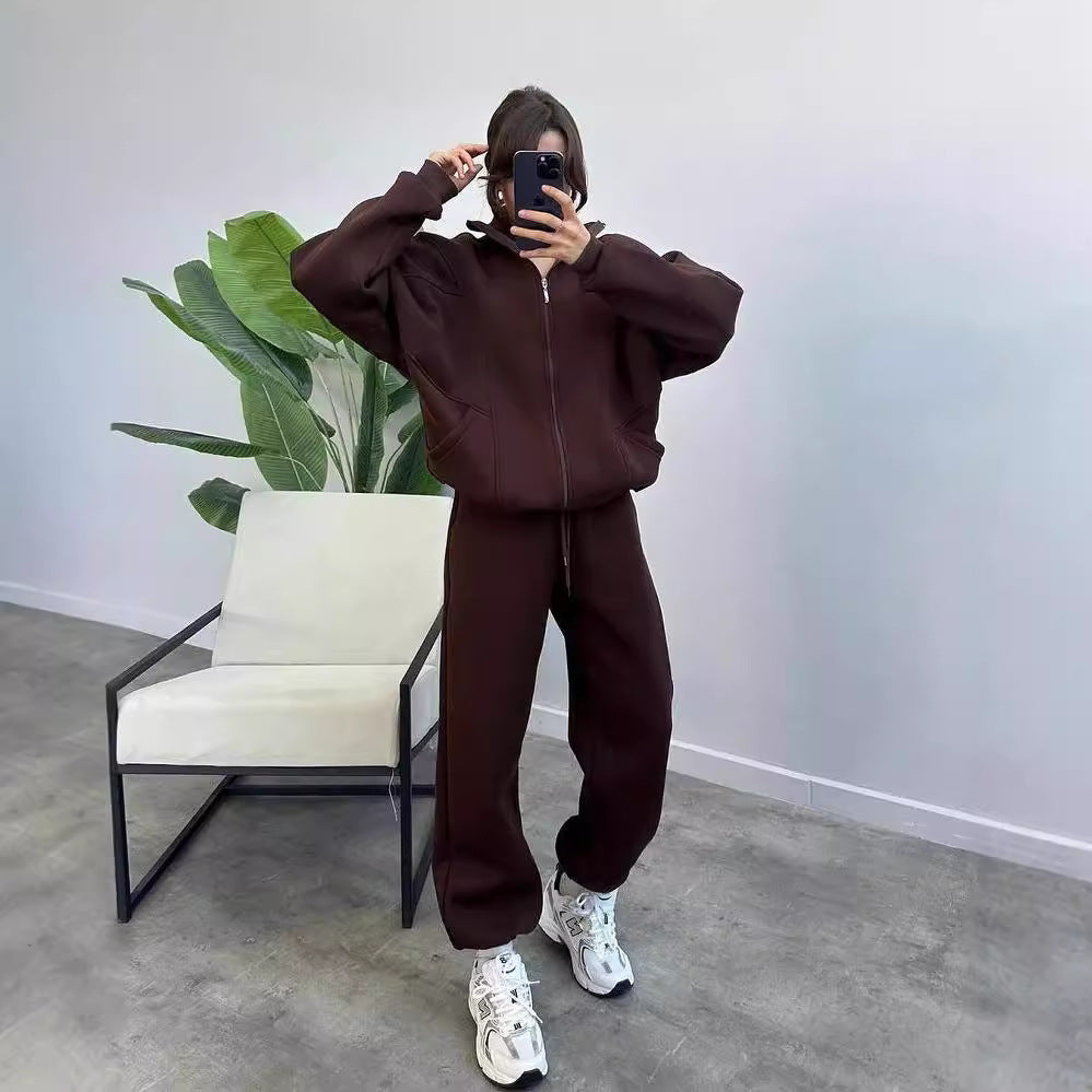 Damen bequemer und stilvoller Zip-Hoodie mit passenden Jogginghosen Drune