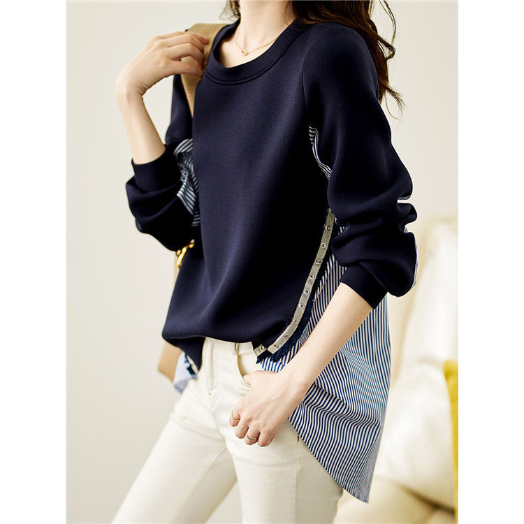 Damen Lässiger Sweatshirt mit einzigartigem Layered-Design und kontrastierenden Details Drune