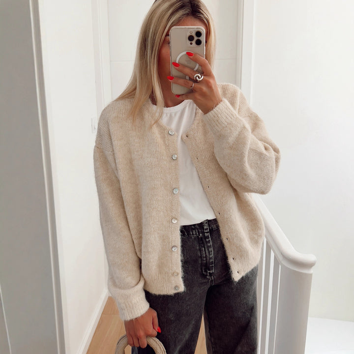 Damen lässige Strickjacke mit feiner Struktur und Knöpfen Drune