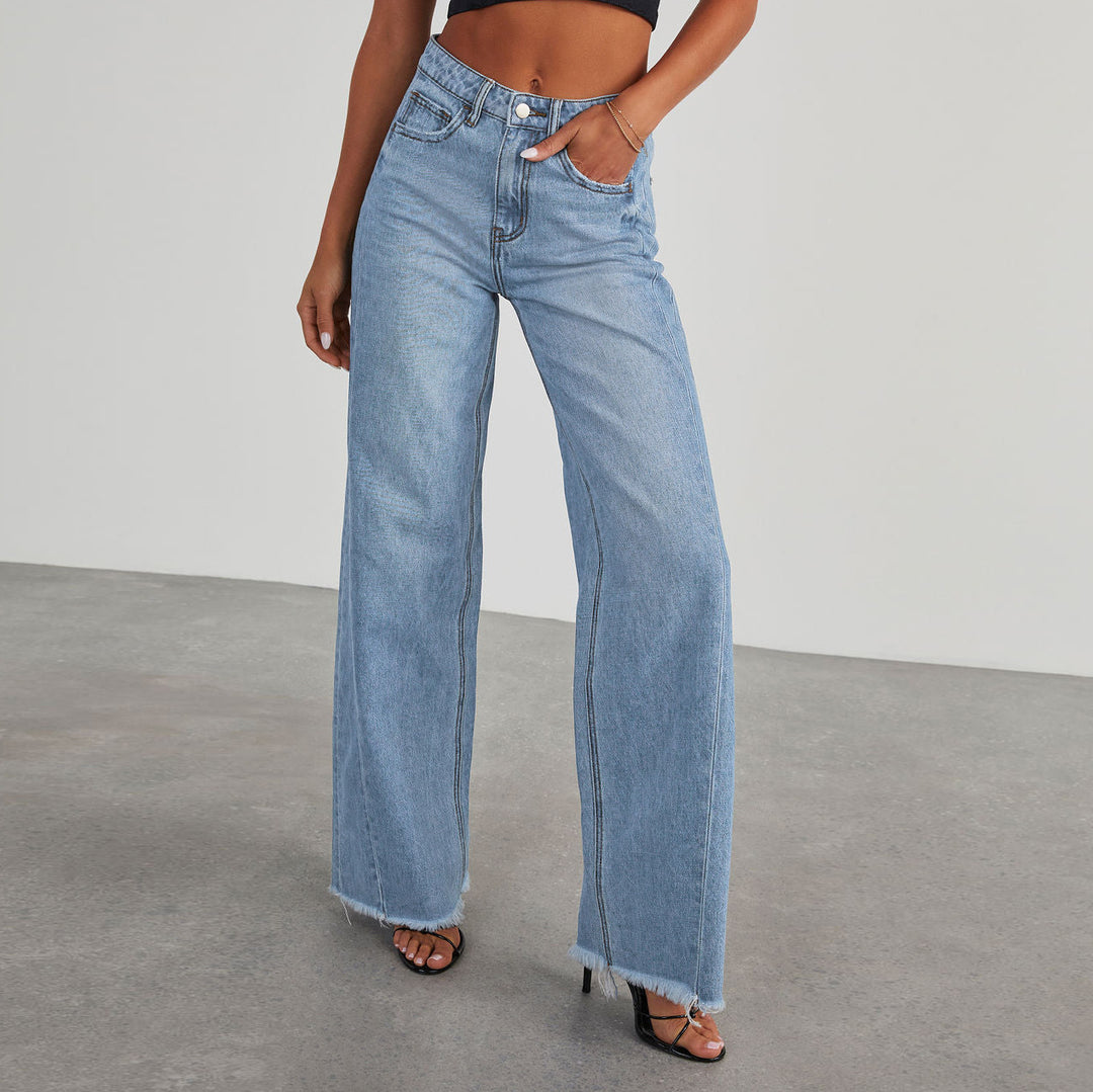 Damen Hochtaillierte Mom-Jeans im klassischen Schnitt mit ausgefranstem Saum Drune