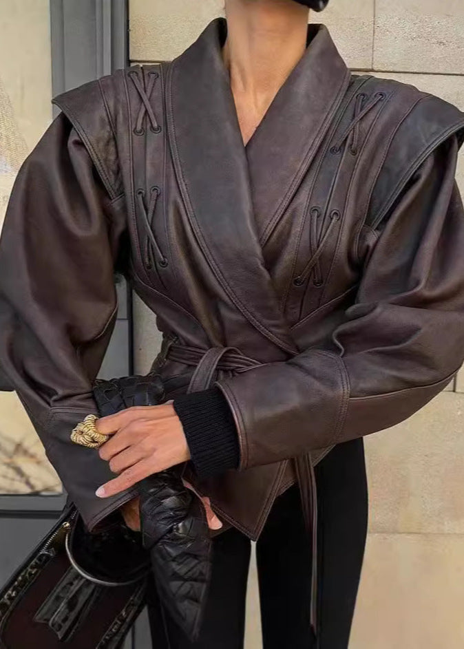 Drune | Schnürdetail Faux-Leder Blazer