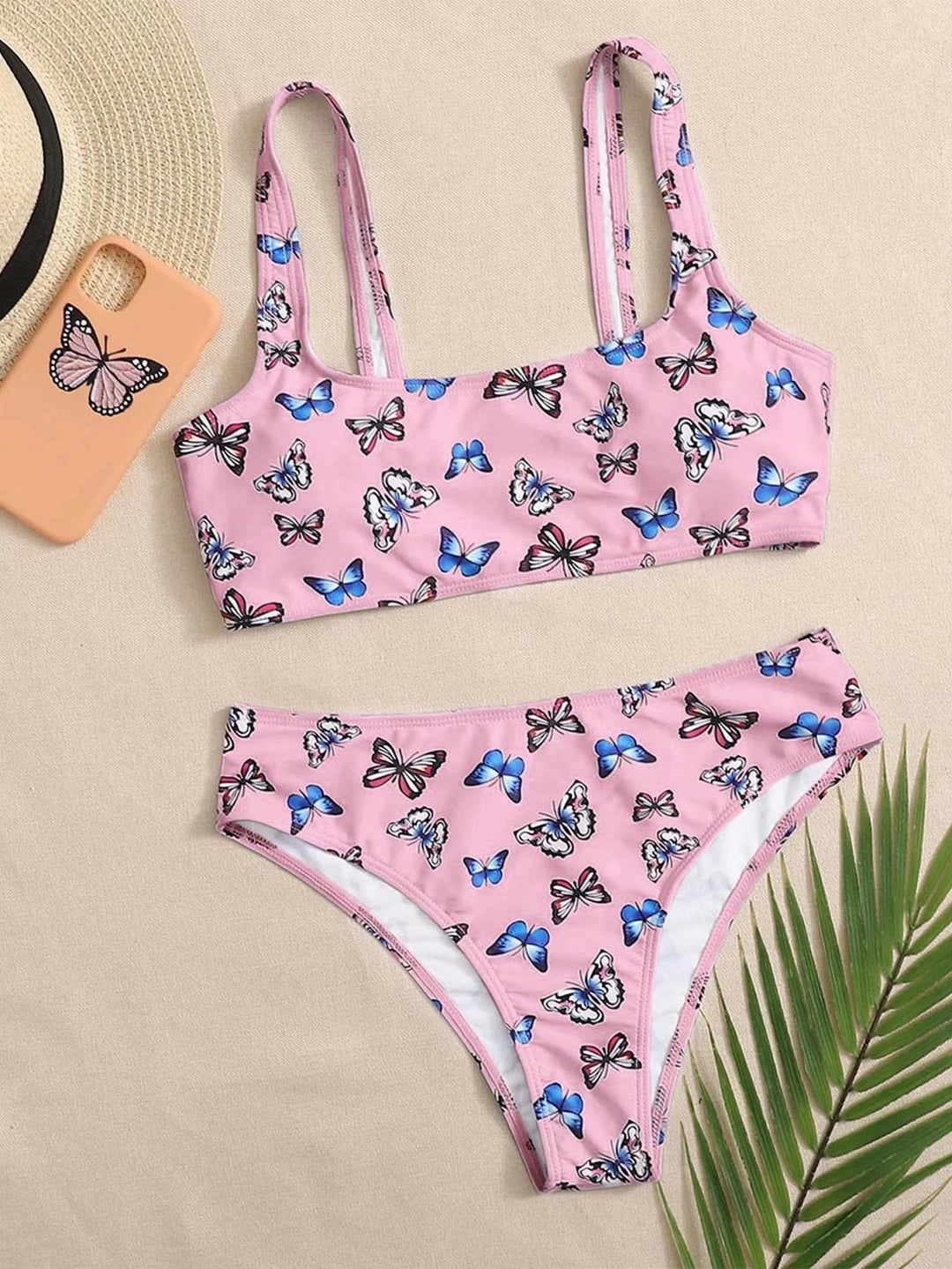 Damen Bikini-Set mit buntem Schmetterlingsmuster Drune