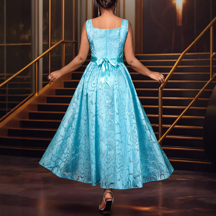 Damen Elegantes A-Linien Kleid mit floralem Jacquard-Muster Drune