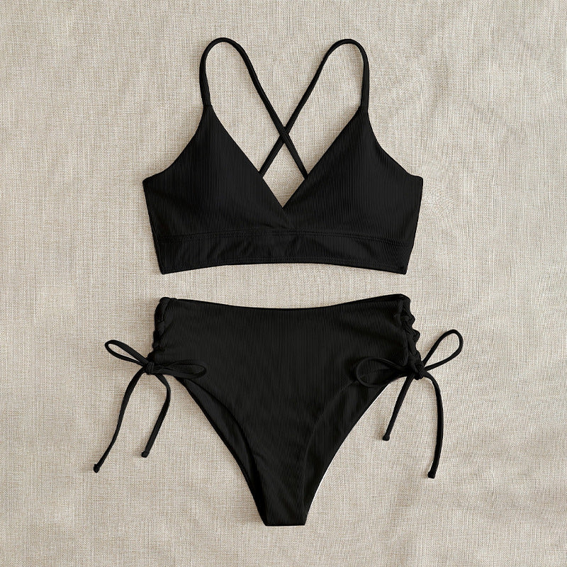 Damen Zweiteiliger Bikini mit verstellbaren Schnürungen und rückseitigem Kreuz-Träger Drune