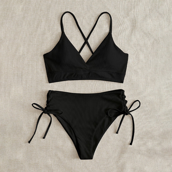 Damen Zweiteiliger Bikini mit verstellbaren Schnürungen und rückseitigem Kreuz-Träger Drune