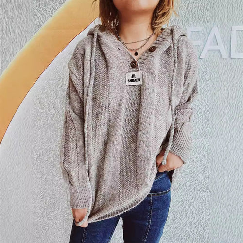 Damen lässiger Hoodie mit Knopfleiste und gemütlichem Strickdesign Drune