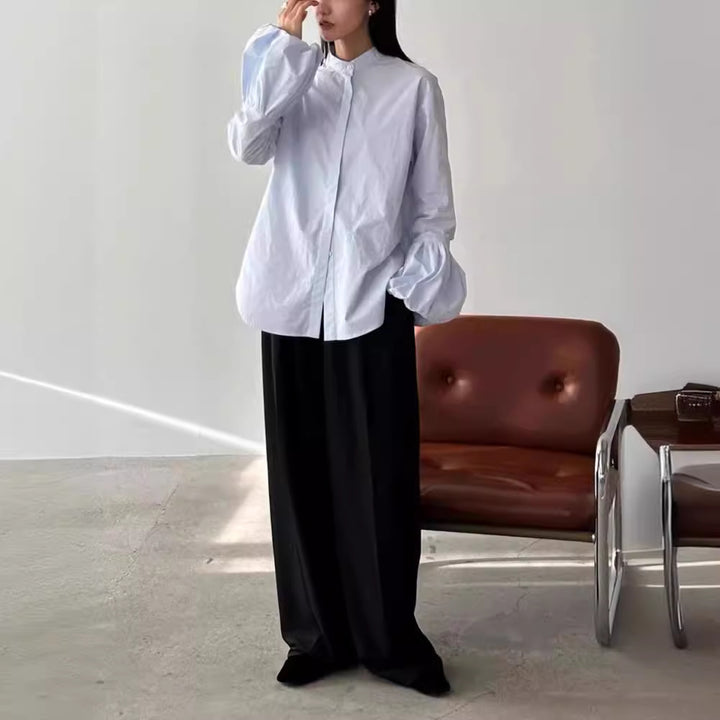 Damen Elegante Bluse mit voluminösen Ärmeln und Stehkragen Drune