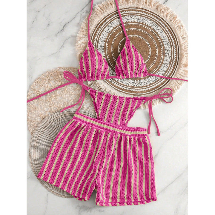Damen Zweiteiliges Freizeitbadeoutfit mit verstellbarem Oberteil und elastischen Shorts Drune