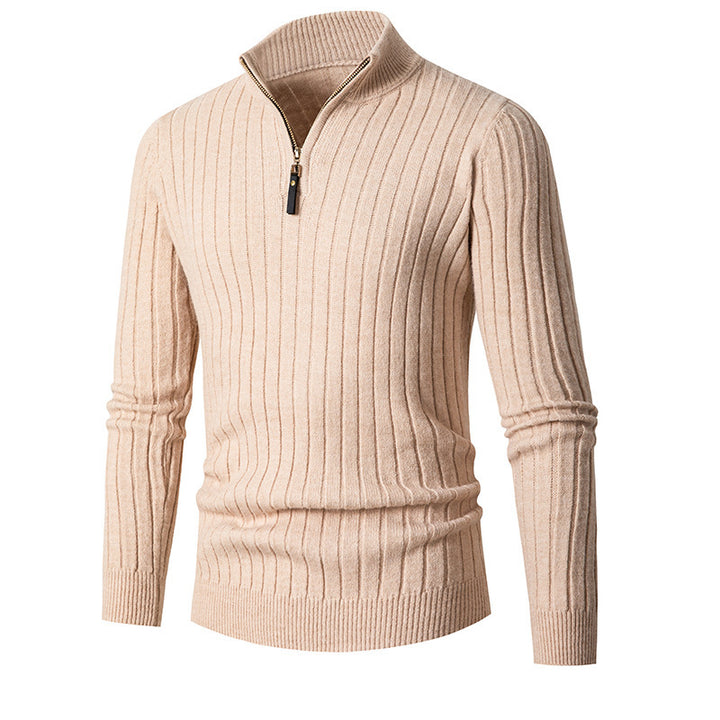 Herren eleganter Pullover mit halb hohem Reißverschluss und Rippstruktur Drune
