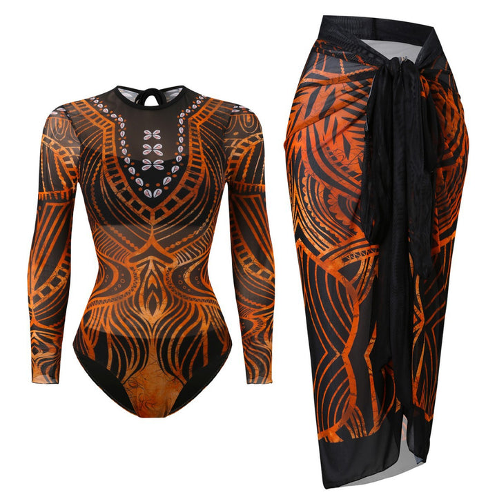 Damen Badeanzug mit elegantem transparentem Wickelrock Drune