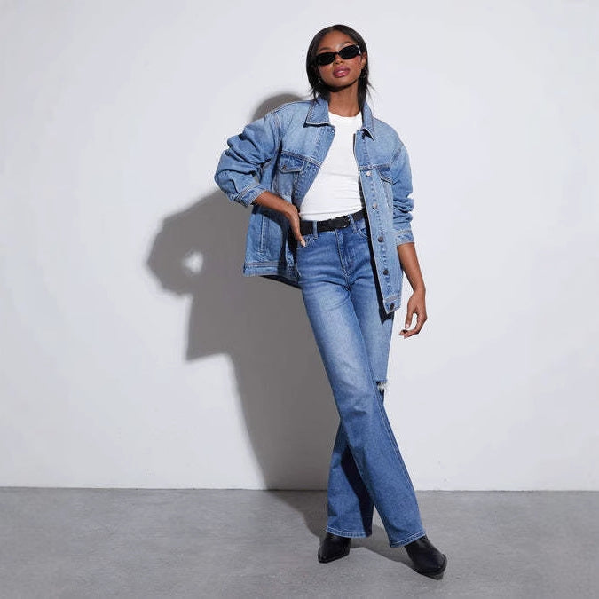 Damen Oversized Denimjacke mit modernen Details Drune