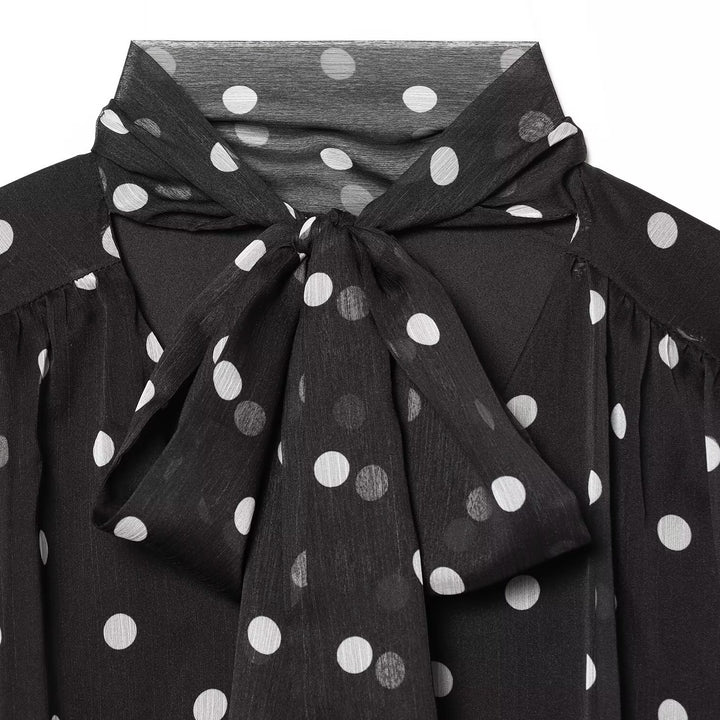 Damen transparente Bluse mit Schleifenkragen im Polka-Dot-Design Drune