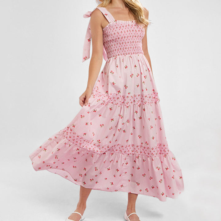 Damen Maxikleid mit romantischem Smocking-Oberteil und floralem Design Drune