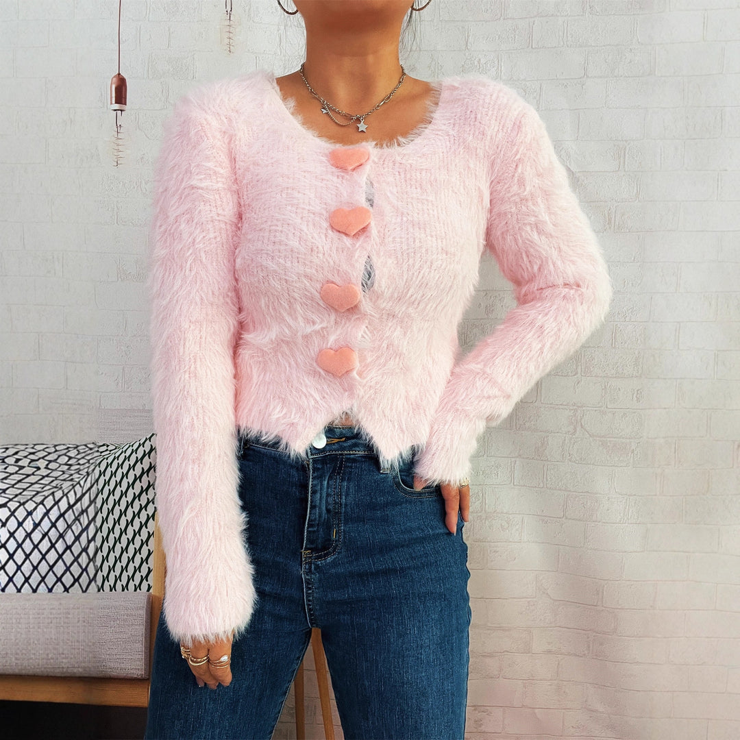 Damen Kuscheliger Strickpullover mit Herzknöpfen Drune