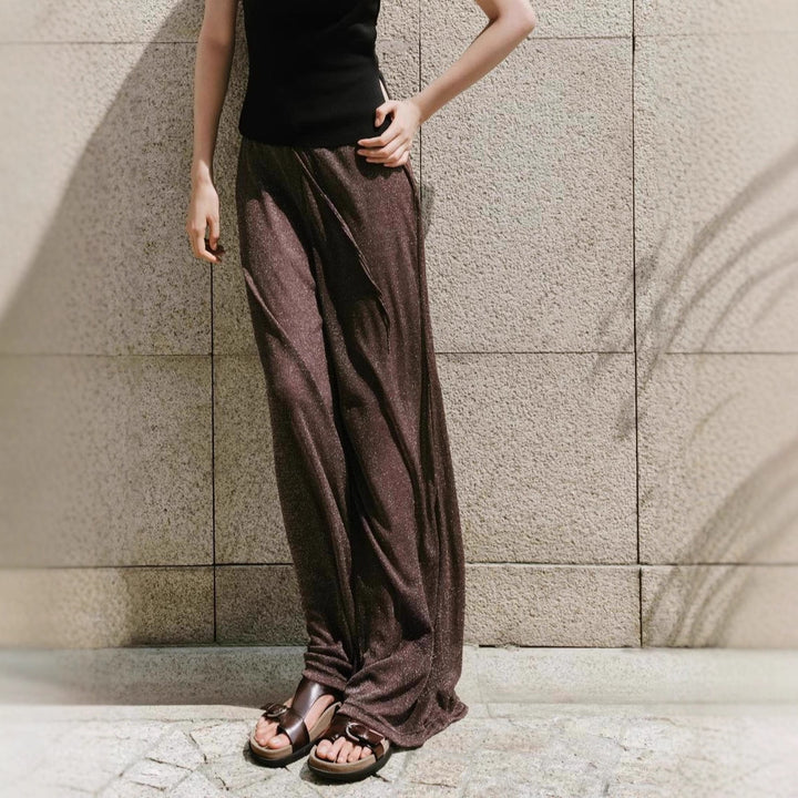 Damen weite Palazzo-Hose mit glitzerndem Effekt und elastischem Bund Drune