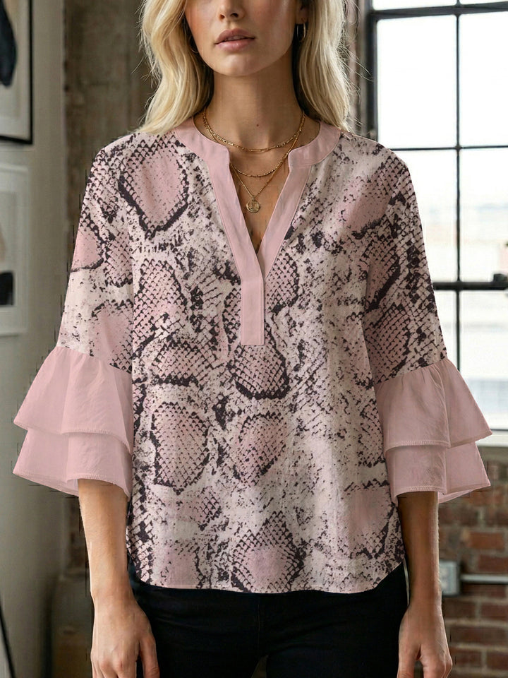 Damen lässige Bluse mit Volantärmeln und botanischem Druck Drune
