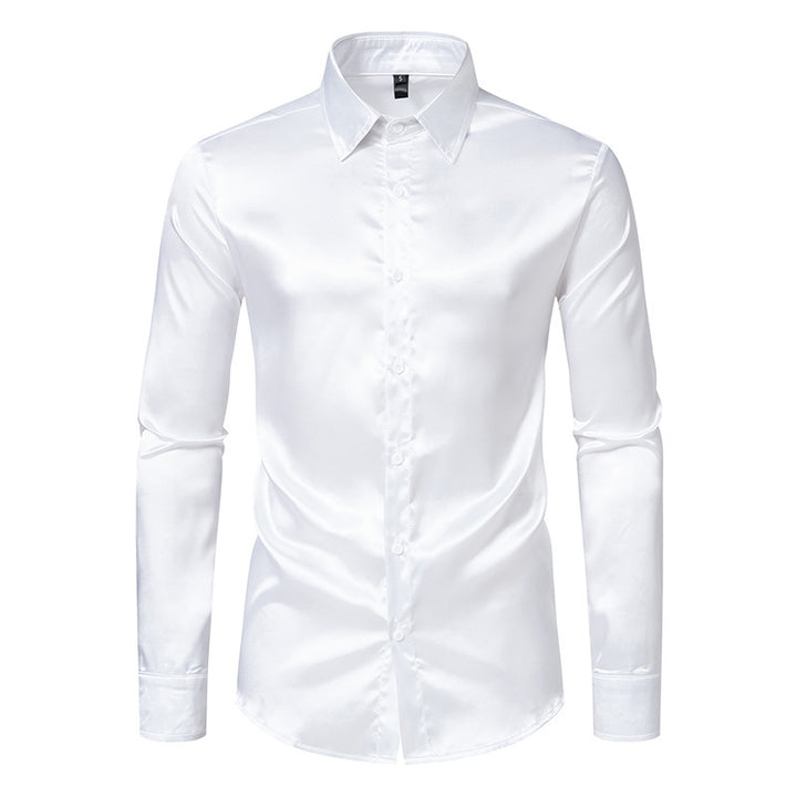 Herren Elegantes Satin-Hemd mit modernem Kragen und feiner Textur Drune