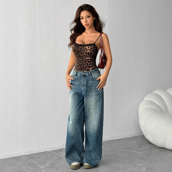 Damen Spitzen-Bodys mit Leopardenmuster Drune