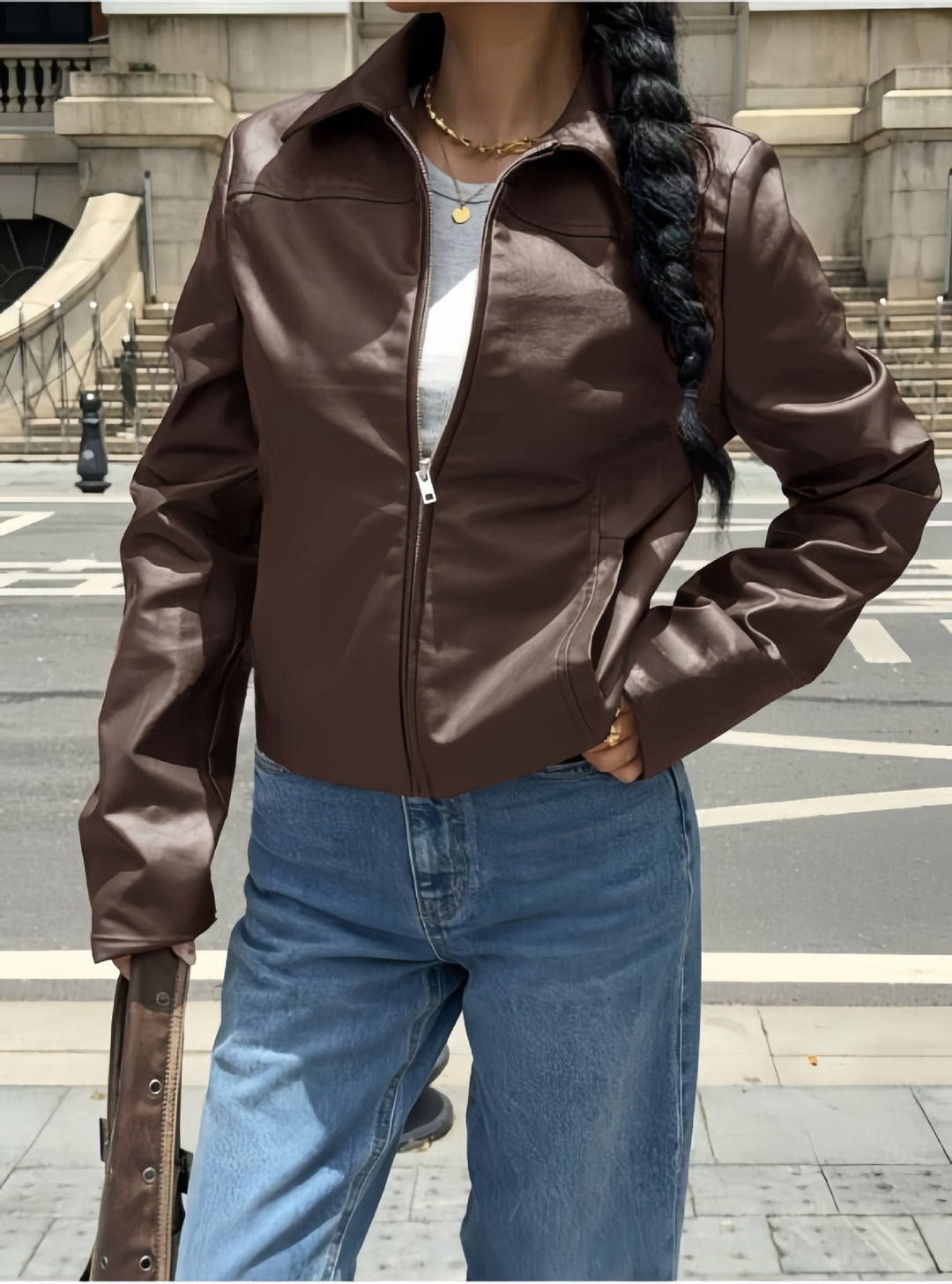 Damen Kunstlederjacke im Graffiti-Stil Drune