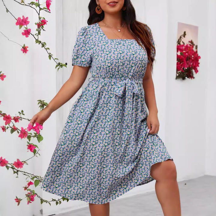 Damen Midi Kleid mit floralem Allover-Print und Puffärmeln Drune
