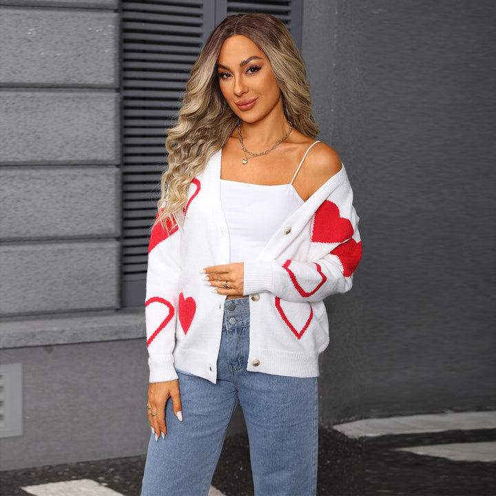Damen gemütliche Strickjacke mit Herzdesign Drune