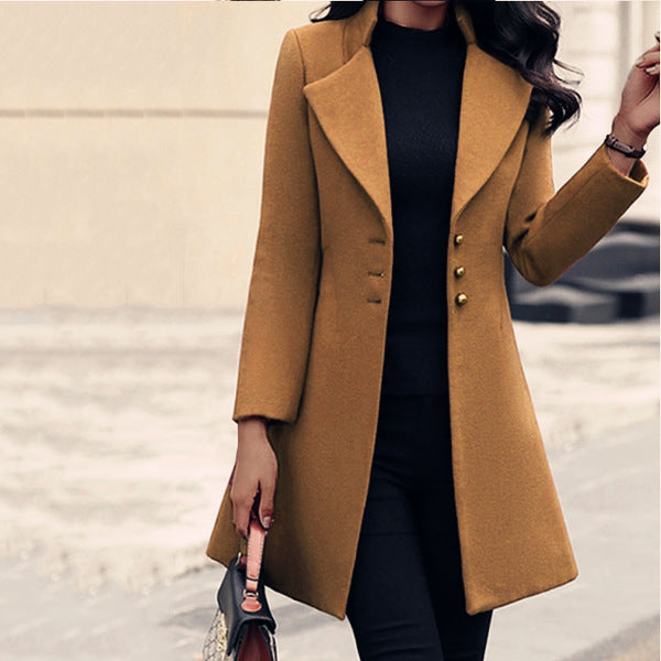 Damen Eleganter Wollmantel mit strukturiertem Schnitt Drune