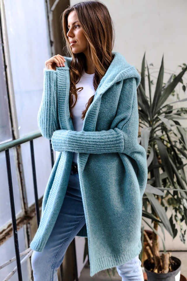 Damen Kuschelige Strickjacke mit Kapuze Drune