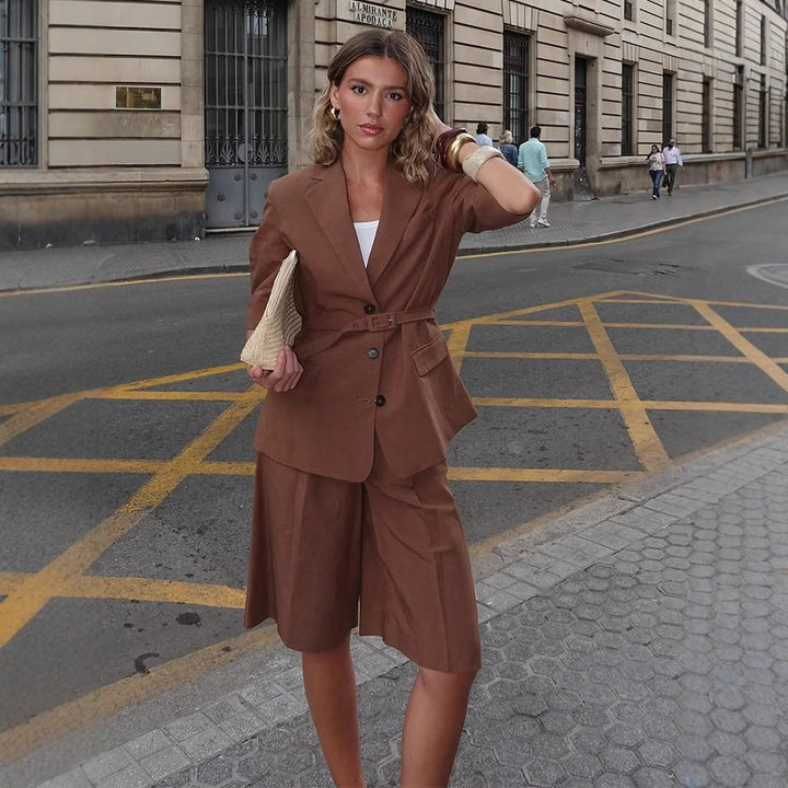 Damen eleganter Blazer mit Gürtel Drune