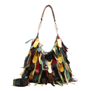 Damen Bunte Fransen Hobo Tasche Drune