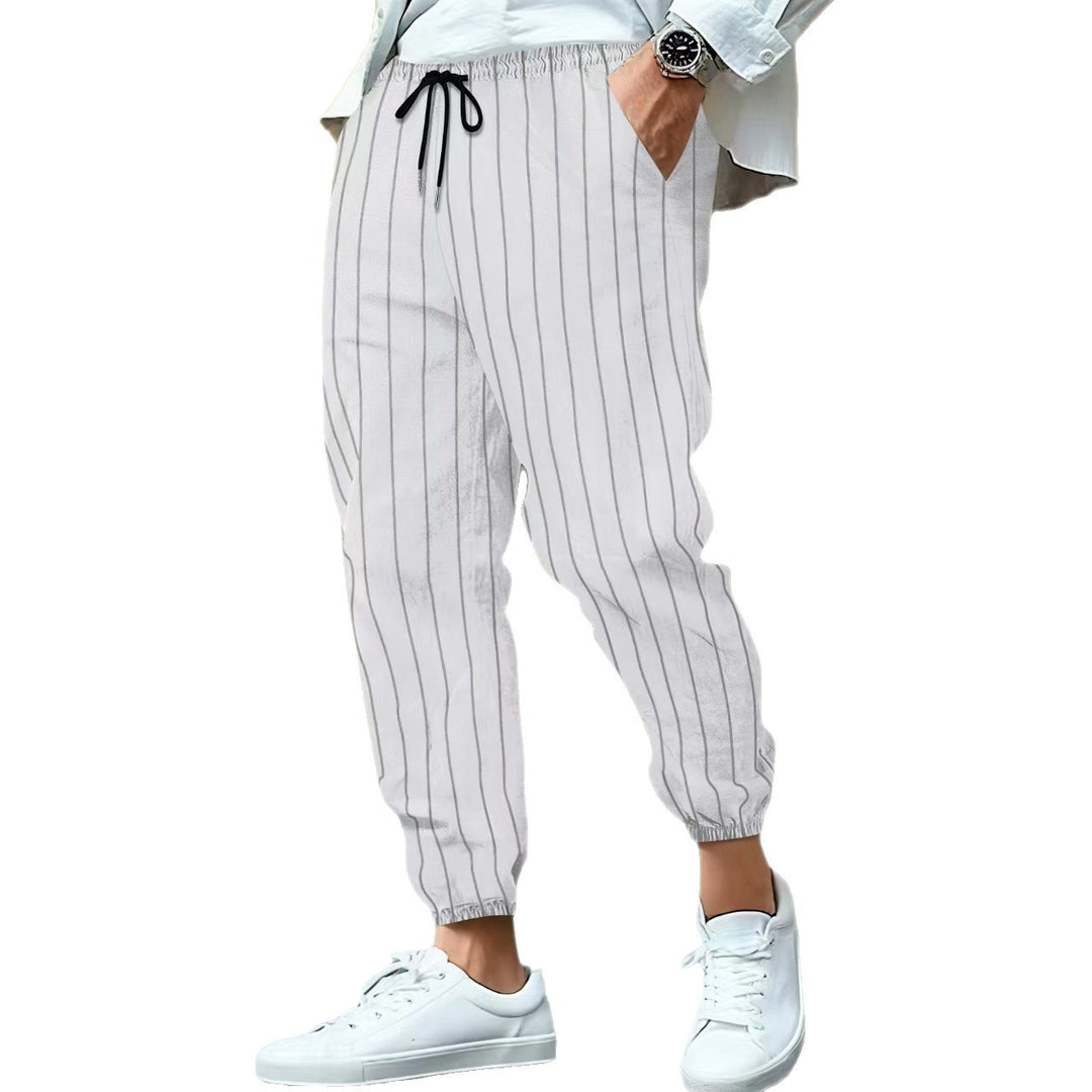 Herren nan gestreifte Leinenoptik Jogginghose mit Tunnelzug elastischem Saum und Eingrifftaschen Drune
