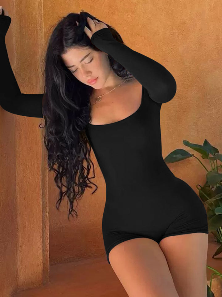 Damen Langarm Body mit tiefem Ausschnitt Drune
