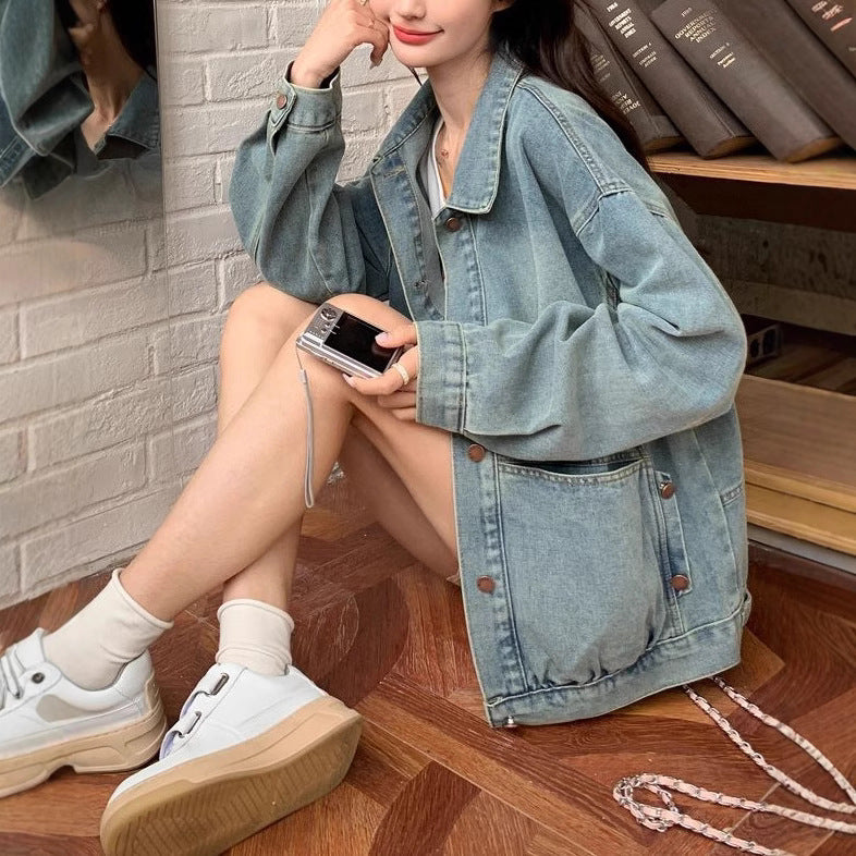 Damen lässige Oversized-Jeansjacke Drune
